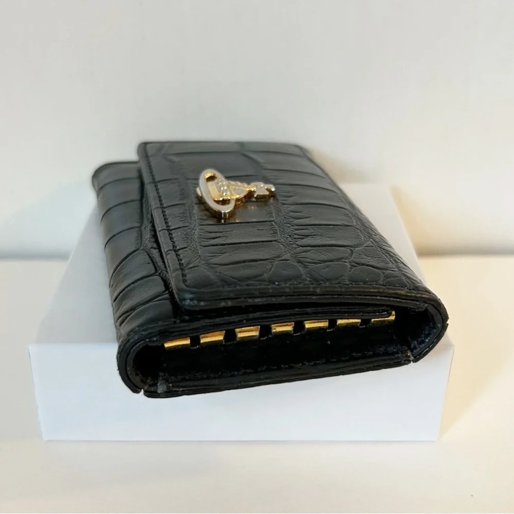 Vivienne Westwood Black Croc-Embossed Wallet Key Case with Gold Logo Authentic - Picture 2 of 14